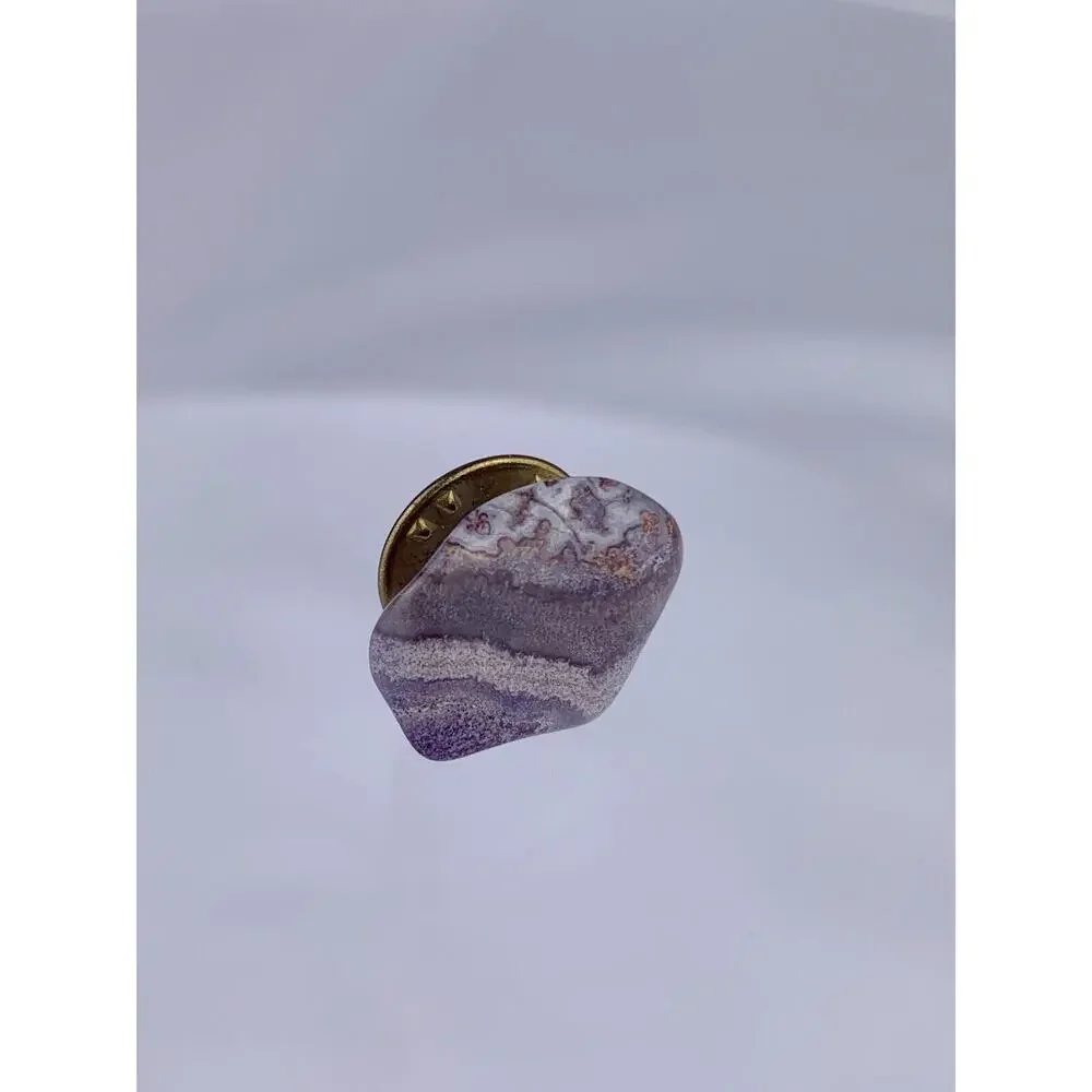 Gray Crazy Lace Agate Tie Tack Lapel Pin Banded Grey Vintage O1